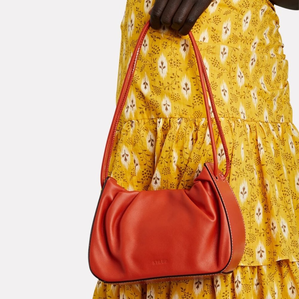 NWT Staud Kiki Ruched Lambskin Leather Bag Blood Orange - Picture 4 of 5